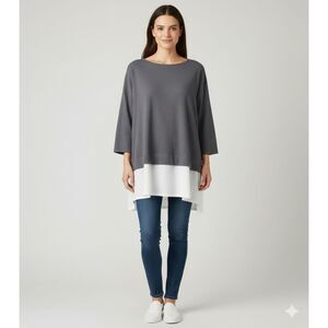 J Jill Pure Jill Gray White Combo Layered Tunic Pullover Crewneck Sweater Top XL